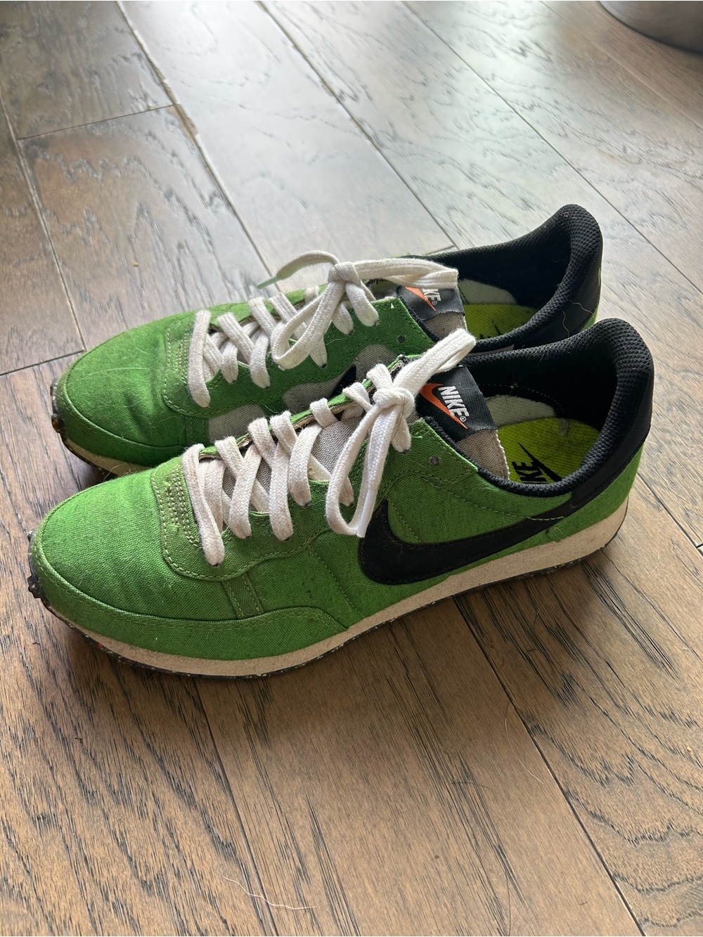 Nike Green Suede Sneakers with Black Swoosh and White Laces